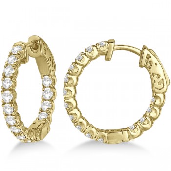 Unique Small Round Diamond Hoop Earrings 14k Yellow Gold (1.51ct)