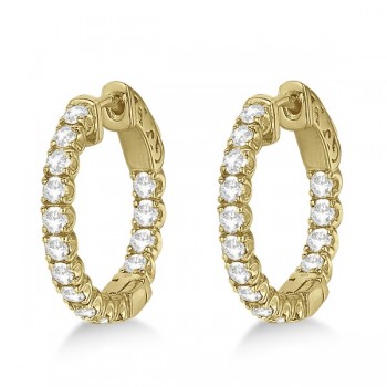 Unique Small Round Diamond Hoop Earrings 14k Yellow Gold (1.51ct)