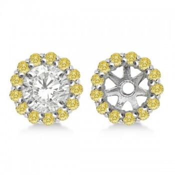 Round Yellow Diamond Earring Jackets for 9mm Studs 14K W. Gold  (0.75ct)