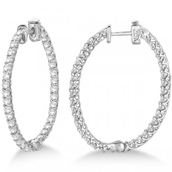 Large Oval-Shaped Diamond Hoop Earrings 14k White Gold (3.51ct)