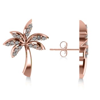 Diamond Palm Tree Summer Earrings 14k Rose Gold (0.20ct)