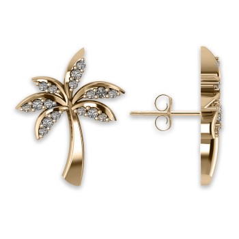 Diamond Palm Tree Summer Earrings 14k Yellow Gold (0.20ct)