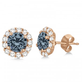 Halo Diamond Accented and Gray Spinel Earrings 14K Rose Gold (2.95ct)