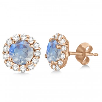 Halo Diamond Accented and Moonstone Earrings 14K Rose Gold (2.95ct)