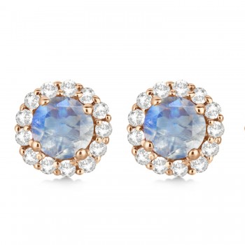 Halo Diamond Accented and Moonstone Earrings 14K Rose Gold (2.95ct)