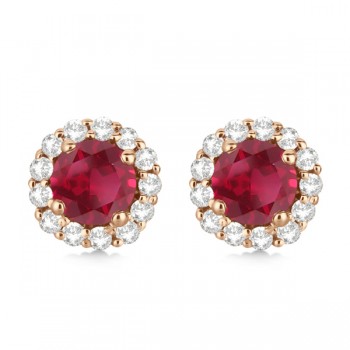 Halo Diamond Accented and Ruby Earrings 14K Rose Gold (2.95ct)