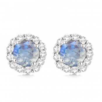Halo Diamond Accented and Moonstone Earrings 14K White Gold (2.95ct)