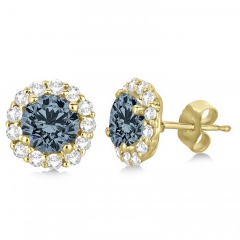 Halo Diamond Accented and Gray Spinel Earrings 14K Yellow Gold (2.95ct)