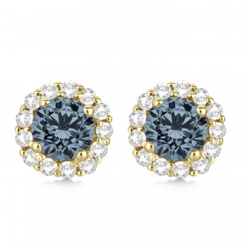 Halo Diamond Accented and Gray Spinel Earrings 14K Yellow Gold (2.95ct)