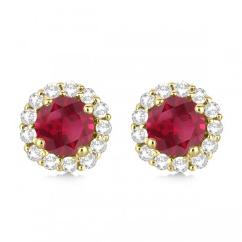 Halo Diamond Accented and Ruby Earrings 14K Yellow Gold (2.95ct)