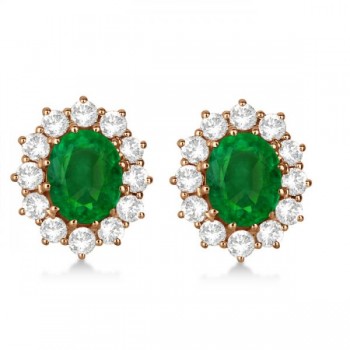 Oval Emerald and Diamond Earrings 14k Rose Gold (7.10ctw)