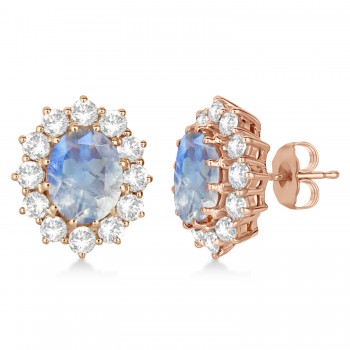 Oval Moonstone and Diamond Earrings 14k Rose Gold (5.50ctw)