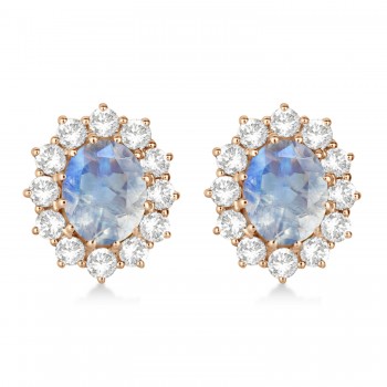 Oval Moonstone and Diamond Earrings 14k Rose Gold (5.50ctw)