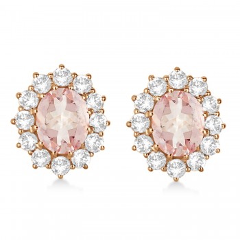 Oval Morganite and Diamond Earrings 14k Rose Gold (7.10ctw)