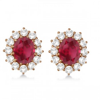 Oval Ruby Earrings with Diamonds 14k Rose Gold (7.10ctw)