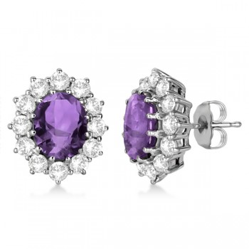 Oval Amethyst & Diamond Accented Earrings 14k White Gold (7.10ctw)