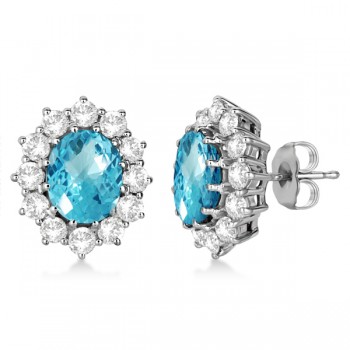 Oval Blue Topaz & Diamond Accented Earrings 14k White Gold (7.10ctw)