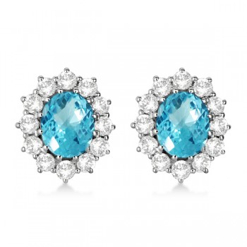 Oval Blue Topaz & Diamond Accented Earrings 14k White Gold (7.10ctw)