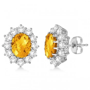 Oval Citrine and Diamond Earrings 14k White Gold (7.10ctw)
