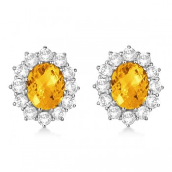 Oval Citrine and Diamond Earrings 14k White Gold (7.10ctw)
