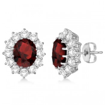 Oval Garnet and Diamond Earrings 14k White Gold (7.10ctw)