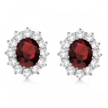 Oval Garnet and Diamond Earrings 14k White Gold (7.10ctw)