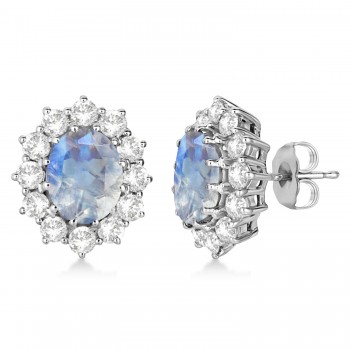 Oval Moonstone and Diamond Earrings 14k White Gold (5.50ctw)