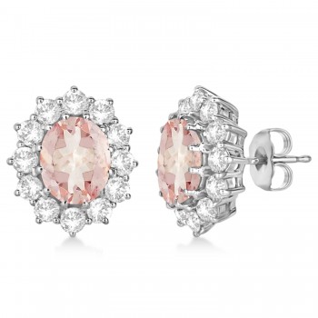 Oval Morganite and Diamond Earrings 14k White Gold (7.10ctw)