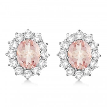 Oval Morganite and Diamond Earrings 14k White Gold (7.10ctw)