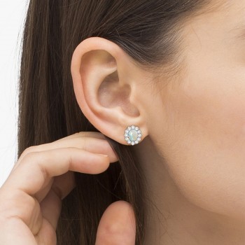 Oval Shape Opal & Diamond Accented Earrings 14k White Gold (7.10ctw)