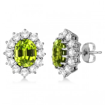 Oval Peridot & Diamond Accented Earrings 14k White Gold (7.10ctw)