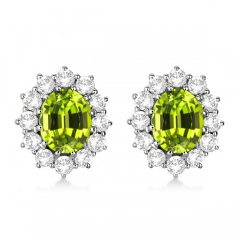 Oval Peridot & Diamond Accented Earrings 14k White Gold (7.10ctw)
