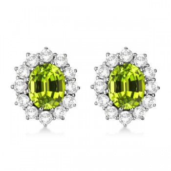 Oval Peridot & Diamond Accented Earrings 14k White Gold (7.10ctw)