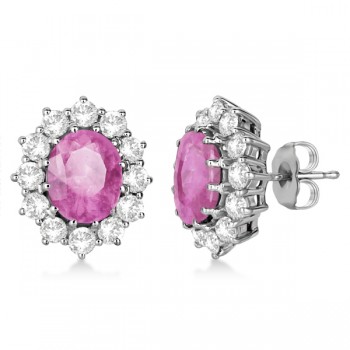 Oval Pink Sapphire & Diamond Accented Earrings 14k White Gold (7.10ctw)