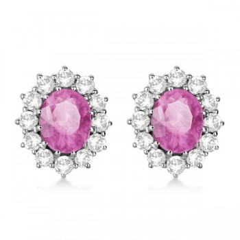 Oval Pink Sapphire & Diamond Accented Earrings 14k White Gold (7.10ctw)