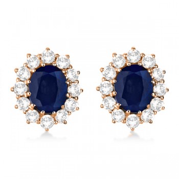 Oval Blue Sapphire and Diamond Earrings 14k Rose Gold (7.10ctw)