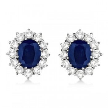 Oval Blue Sapphire and Diamond Earrings 18k White Gold (7.10ctw)