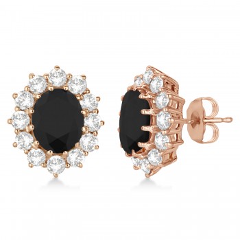 Oval Black and White Diamond Earrings 14k Rose Gold (5.55ctw)