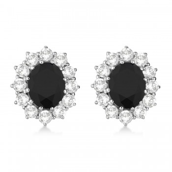 Oval Black and White Diamond Earrings 14k White Gold (5.55ctw)