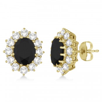 Oval Black and White Diamond Earrings 14k Yellow Gold (5.55ctw)