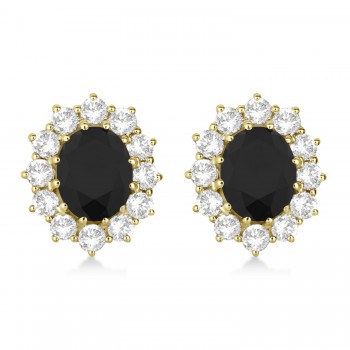 Oval Black and White Diamond Earrings 14k Yellow Gold (5.55ctw)