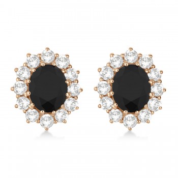Oval Black and White Diamond Earrings 18k Rose Gold (5.55ctw)