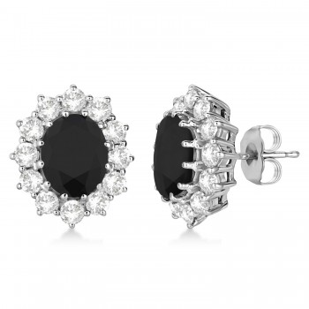 Oval Black and White Diamond Earrings 18k White Gold (5.55ctw)