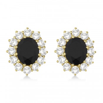 Oval Black and White Diamond Earrings 18k Yellow Gold (5.55ctw)