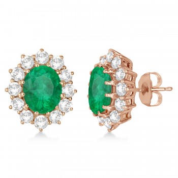 Oval Lab Emerald and Diamond Earrings 14k Rose Gold (7.10ctw)