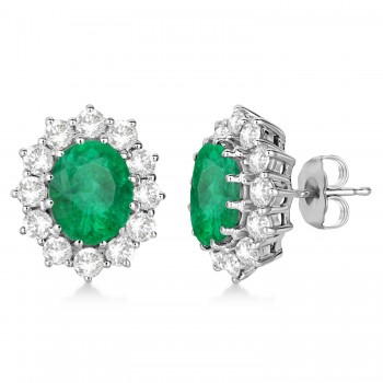 Oval Lab Emerald and Diamond Earrings 14k White Gold (7.10ctw)