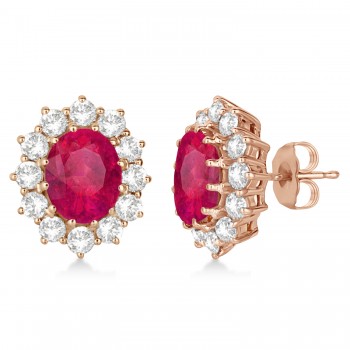 Oval Lab Ruby Earrings with Diamonds 14k Rose Gold (7.10ctw)