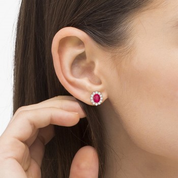 Oval Lab Ruby Earrings with Diamonds 14k Rose Gold (7.10ctw)