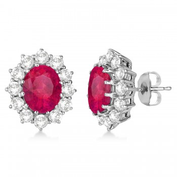 Oval Lab Ruby and Diamond Earrings 14k White Gold (7.10ctw)