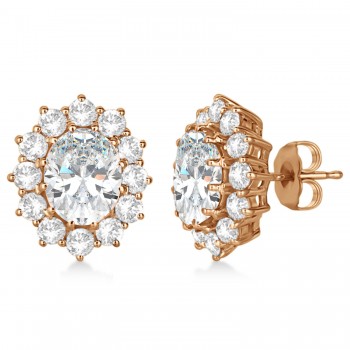 Oval Moissanite and Diamond Earrings 14k Rose Gold (7.10ctw)